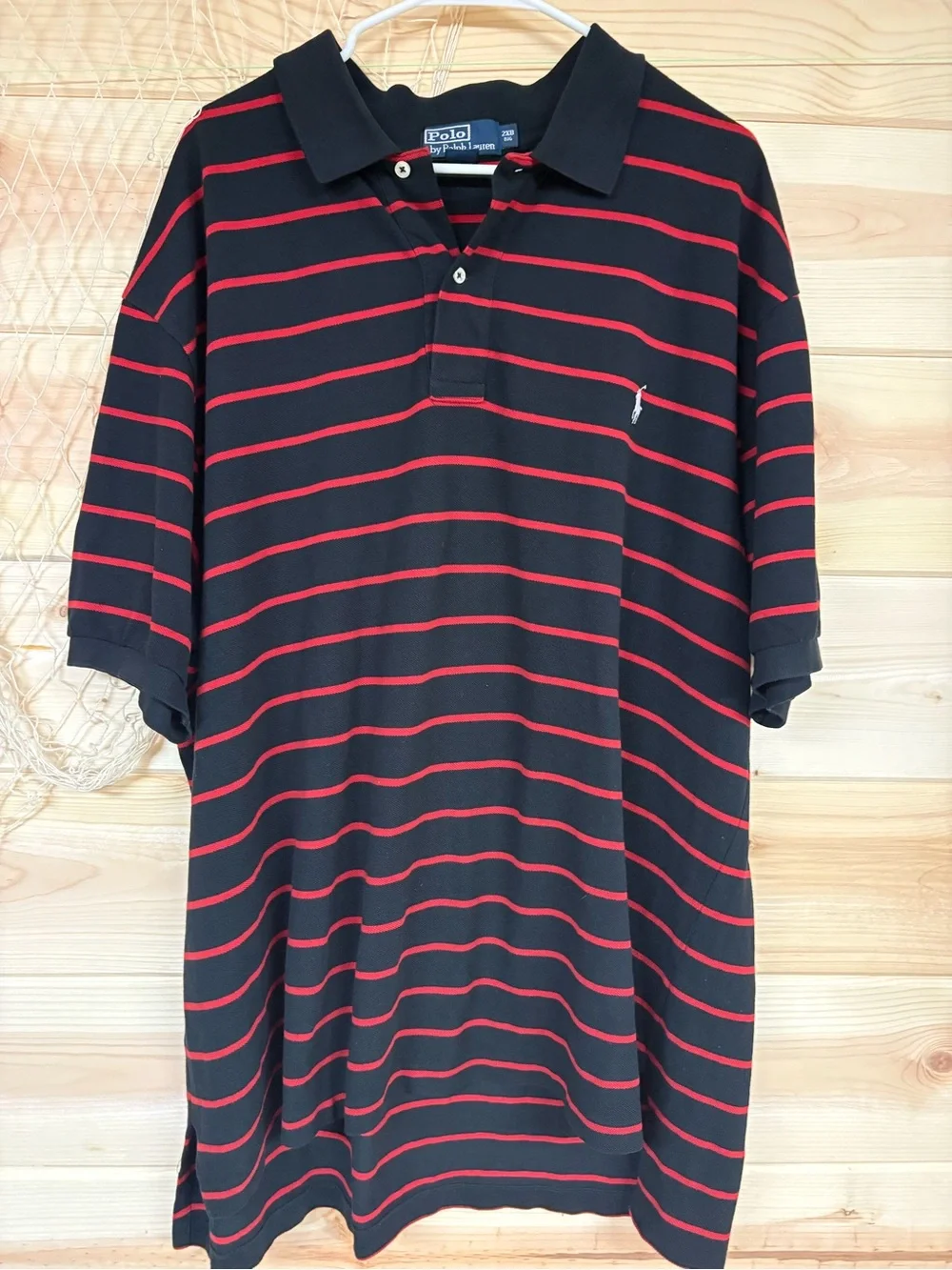 VTG Polo by Ralph Lauren Black and Red Striped Men's Polo Shirt